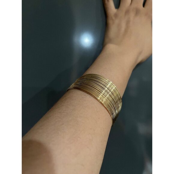 Gold cuff bracelet bangle layers chunky statement bold elegant pageant wedding - Picture 7 of 7